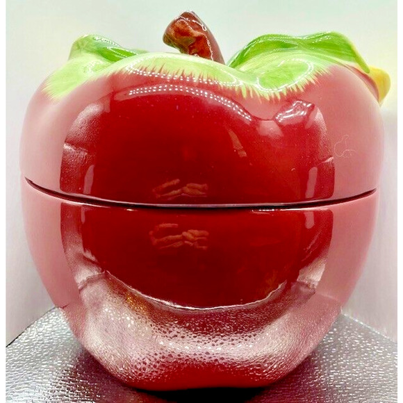 Vintage Ceramic Red Apple Cookie Jar With Lid 8" x 6.5" - Picture 1 of 13